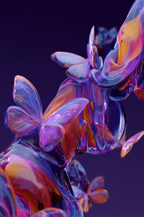Abstract Rotating Fluid 3D Liquid Element with Flying Butterflies Free Image