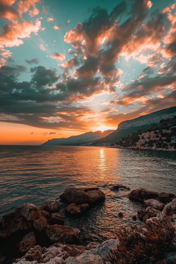 Beautiful Sunset over the Mediterranean Coast Free Image