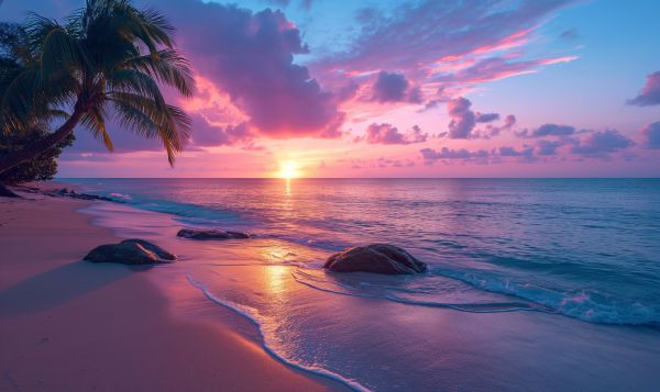 Blue-Purple Sunset on a Tropical Beach Free Image
