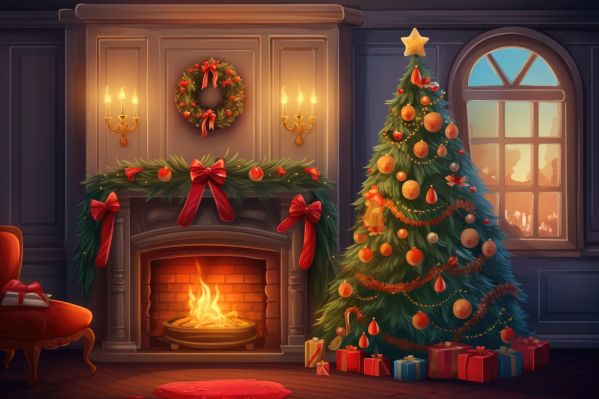 Christmas Living Room Painting Free Image