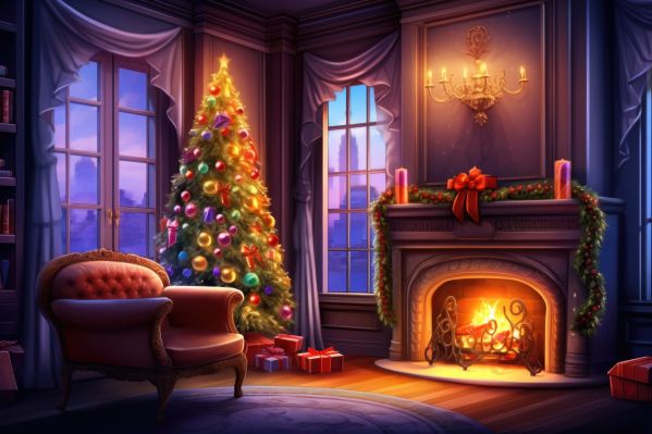 Colorful Christmas Living Room Interior with Christmas Tree Free Image