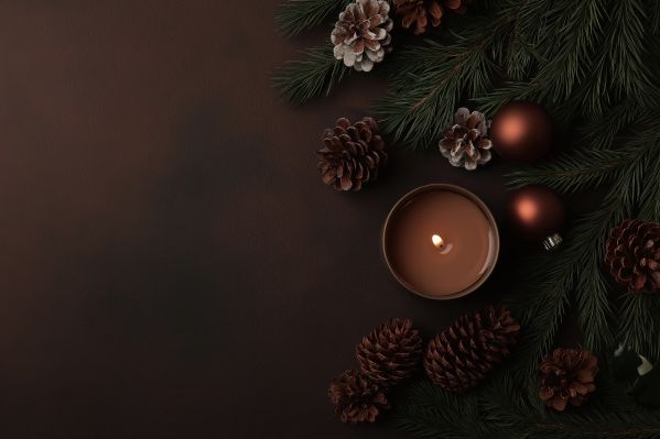 Cozy Flat Lay with Candle and Christmas Decorations Free Image