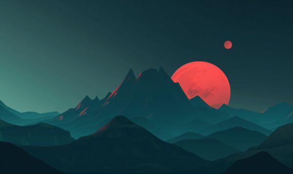 Digital Art Dark Natural Scenery with a Large Sun and Another Planet Free Image