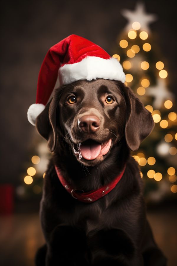 Dog with Christmas Santa Hat Free Photo