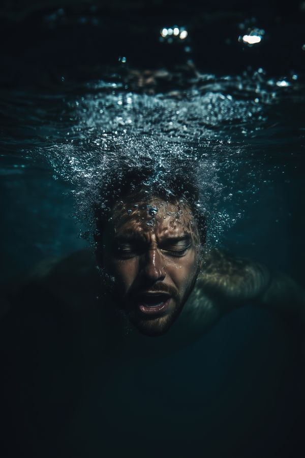Emotional Portrait of a Drowning Man Under the Water Surface Free Image