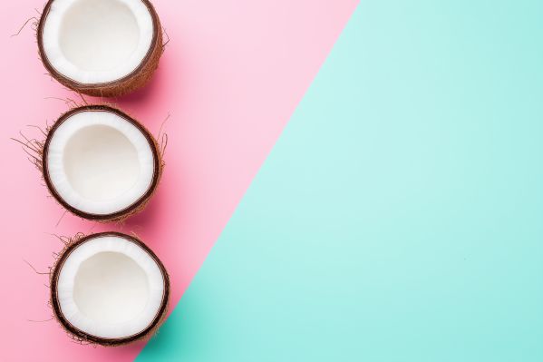 Flat Lay Pastel Summer Background with Coconuts Free Image