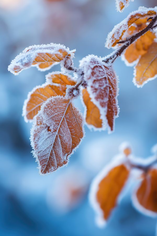 Frozen Fall Leaves in Winter Free Image