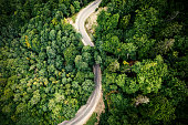 Winding mountain road, view from above.