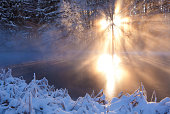winter sunbeam on a small lake