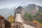 Great Wall of China above forest in autumn
