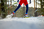 Male Skier Athlete Goes Uphill On Cross-Country Skiing