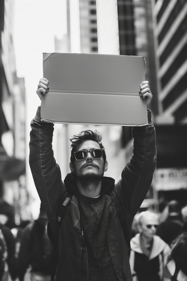 Man Holding Blank Sign Above Head Free Image