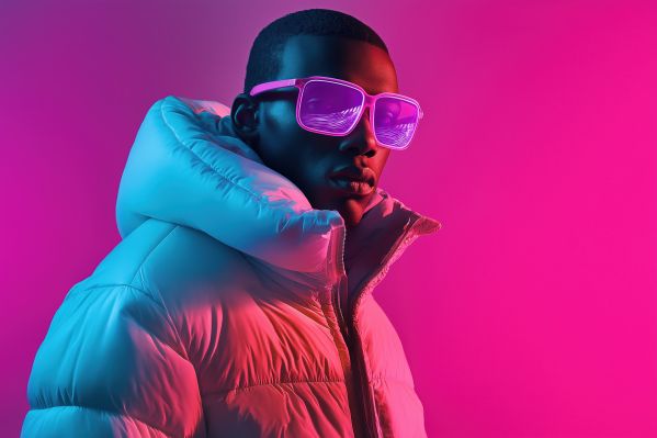 Man in Puffy Jacket and High-Fashion Pink Glasses Free Image