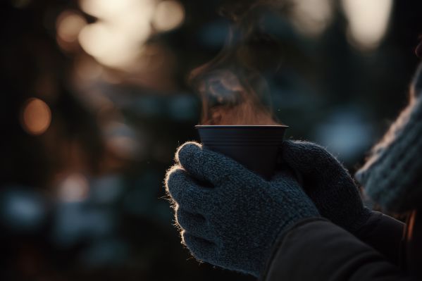 Person in Winter Gloves Holding Hot Drink in Nature Free Image