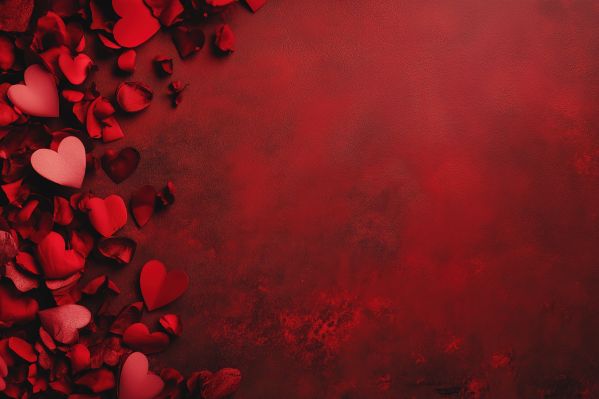 Red Love Background with Hearts and Rose Petals Free Image