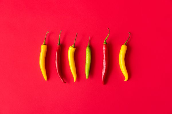 Red, Yellow and Green Hot Chilli Peppers Free Photo
