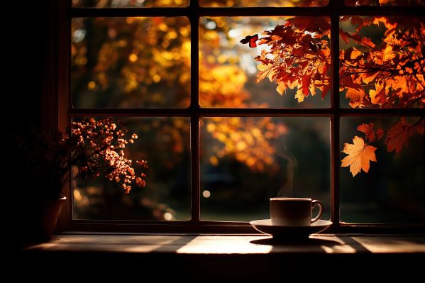 Relaxing Mood Hot Drink Coffee with a View into Fall Garden Free Image