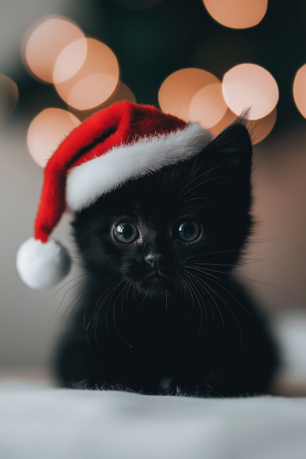 Super Cute Kitten With Christmas Santa Hat Free Image