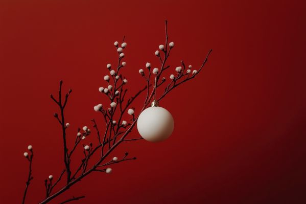 White Christmas Ball Decoration on a Branch Free Image