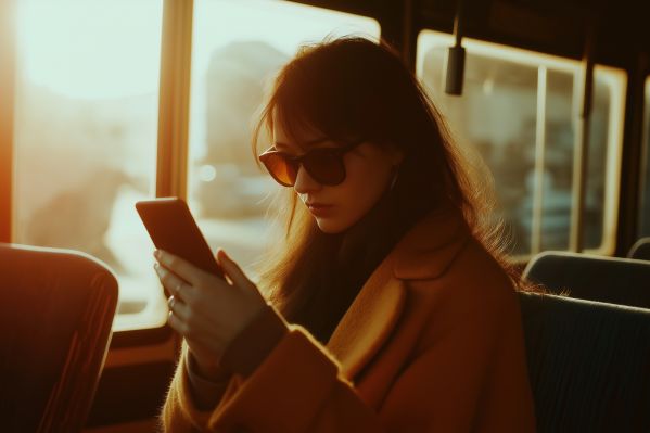 Woman Using Smartphone in Public Transport Free Image
